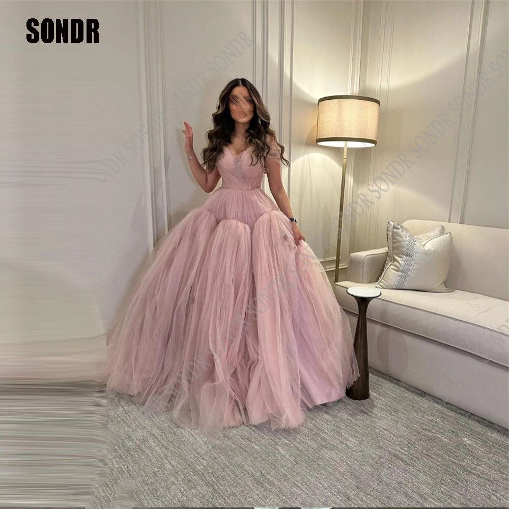 

SOND Dusty Pink Quinceanera Dress Ball Gown 2023 Sleeveless Long Tulle Tiered Queen Sleeveless Birthday Evening Dress Vestido