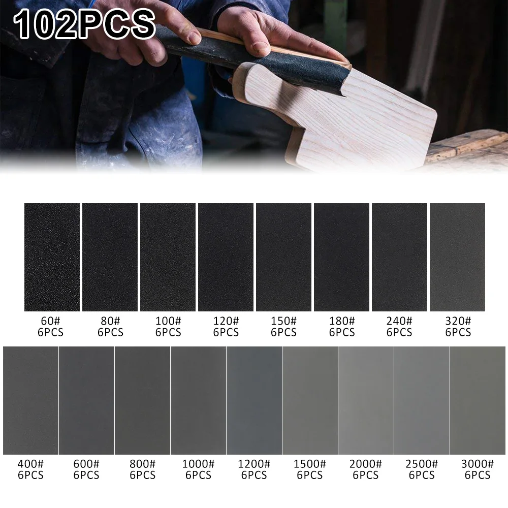 

102pcs Rectangle Sand Paper 14*7.5cm Sandpaper 60-3000 Grits Assorted Sandpaper Wet Dry Buffing Sandpaper Finishing Sheets for