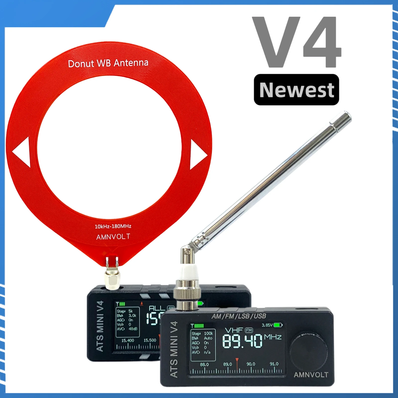 CNC 메탈 ATS MINI V4 풀밴드 DSP 라디오 SI4732 ESP32 S3 HF SW MW VHF 수신기 (1.9인치 화면, 고임피던스 앰프 탑재)