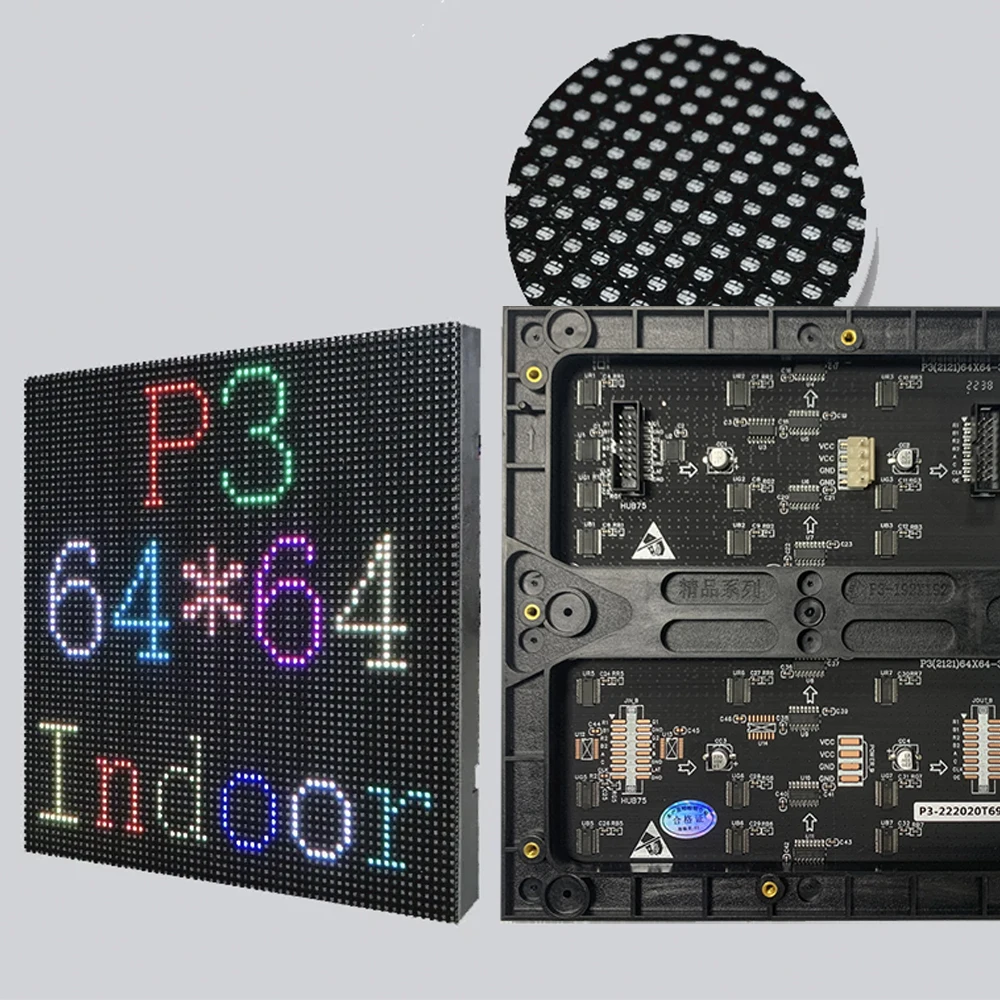 실내 LED 라이트 매트릭스 디스플레이 패널, P3 192x192 모듈, SMD2121 풀 컬러 RGB, 3 인 1, 64x64 픽셀 도트, 고화질 스크린