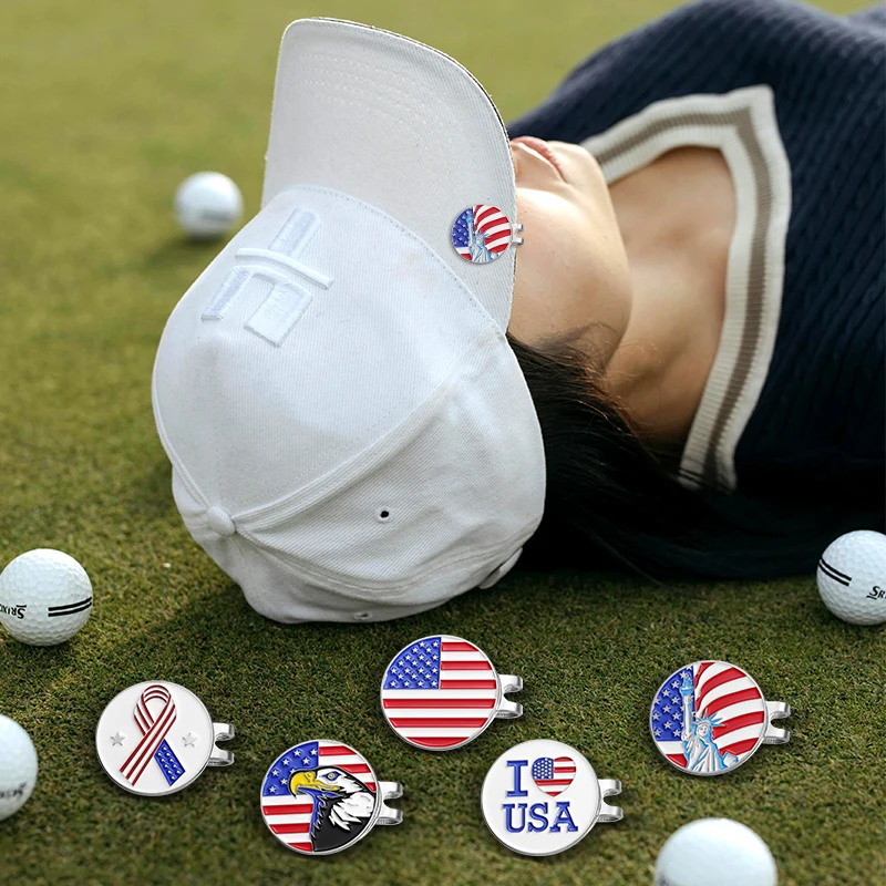 New Golf Ball Hat Clip I Love USA American Flag Design Magnetic Alloy Marker Golf Caps Clips Accessories Gift for Lover