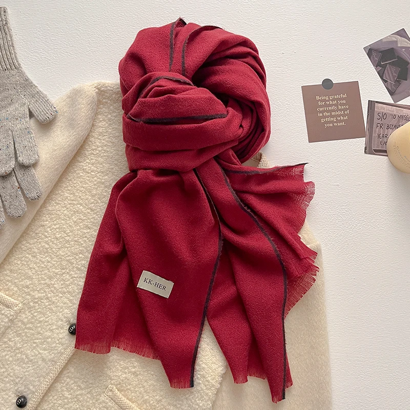 2025 New Women's Winter Wool Scarf - Long Warm Cashmere-Like Solid Color Pashmina Shawl, Wrap, Hijab, Bandana & Head Scarf