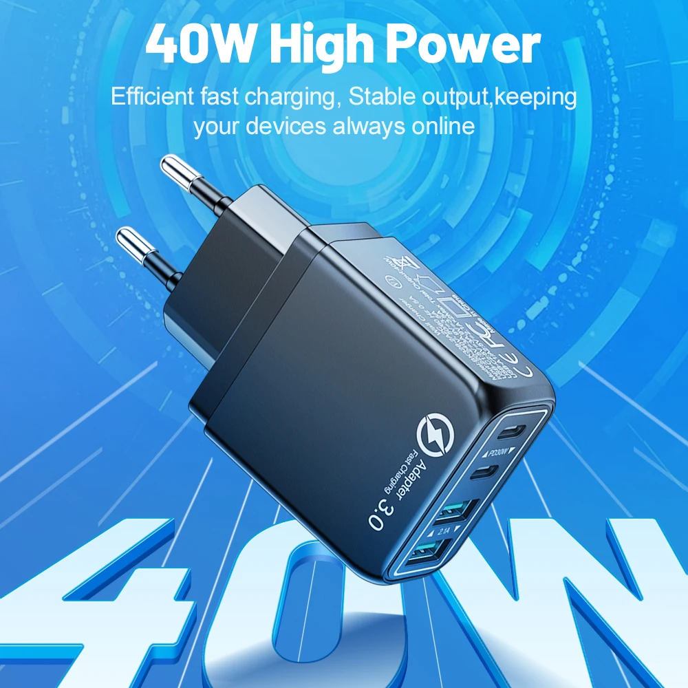 40W USB C Phone Charger Power Adapter Mobile Phone Adapter Quick Charger 3.0 For iPhone Samsung Xiaomi EU/US/UK Plug Wall Charge