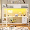 Loft Bed Twin Size with L-Shaped Desk, LED Lights,Charging Station, Twin Metal Loft Bed Frame with Fabric Drawers & Shelve 2