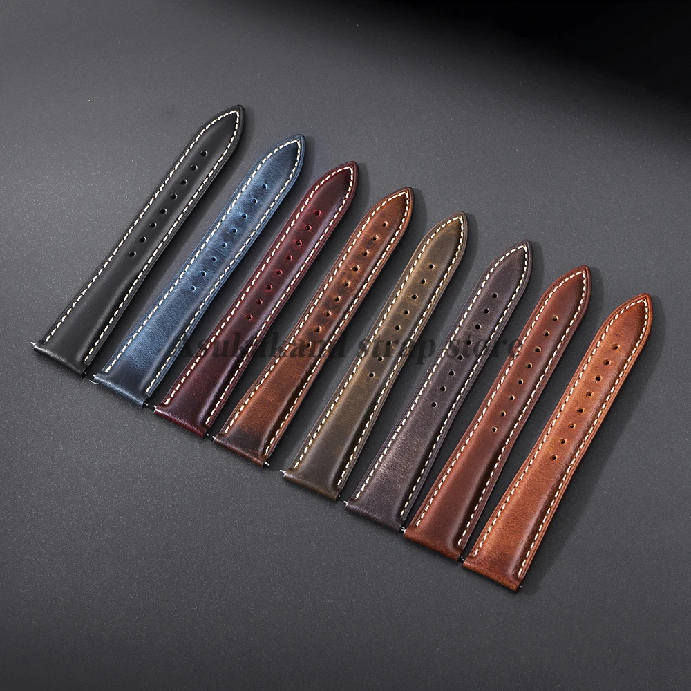 Universal Vintage Oil Wax Leather Watch Strap - Brown Head Layer with Pin Buckle