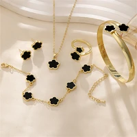 5pcs Lucky Five-petal Flower Women's Jewelry Set, Fashion Flower Bracelet + Necklace + Earrings + Bracelet + Ring, Birthday 6