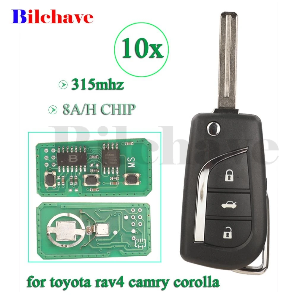 

jingyuqin 10pcs ASK H-8A Chip For Toyota RAV4 Camry Hilux Corolla Car Accessories 2015+ 3Buttons 315MHZ Flip Remote Car Key Fob