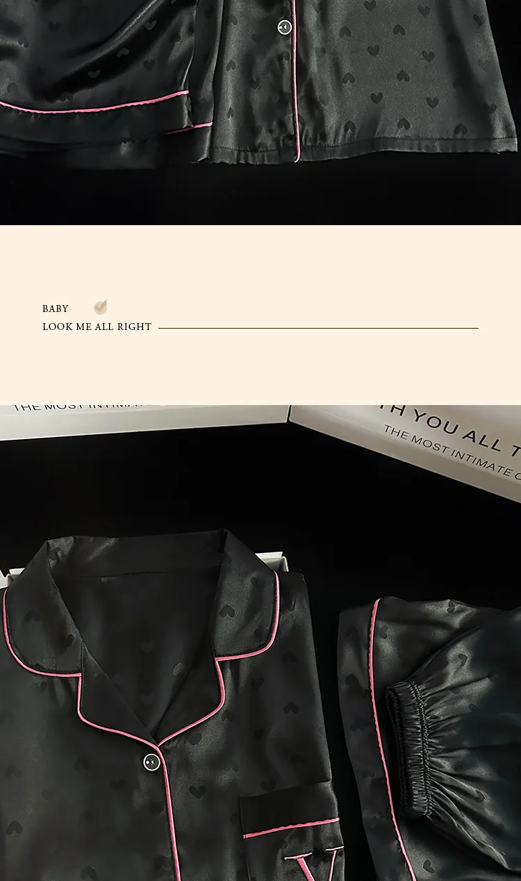 Neues Luxuriöses Leichtes Herz-Design Sommer-Pyjama für Damen, Kurzarm und Shorts, Eisseide mit Buchstaben-Stickerei Homewear-Set – Detail 8