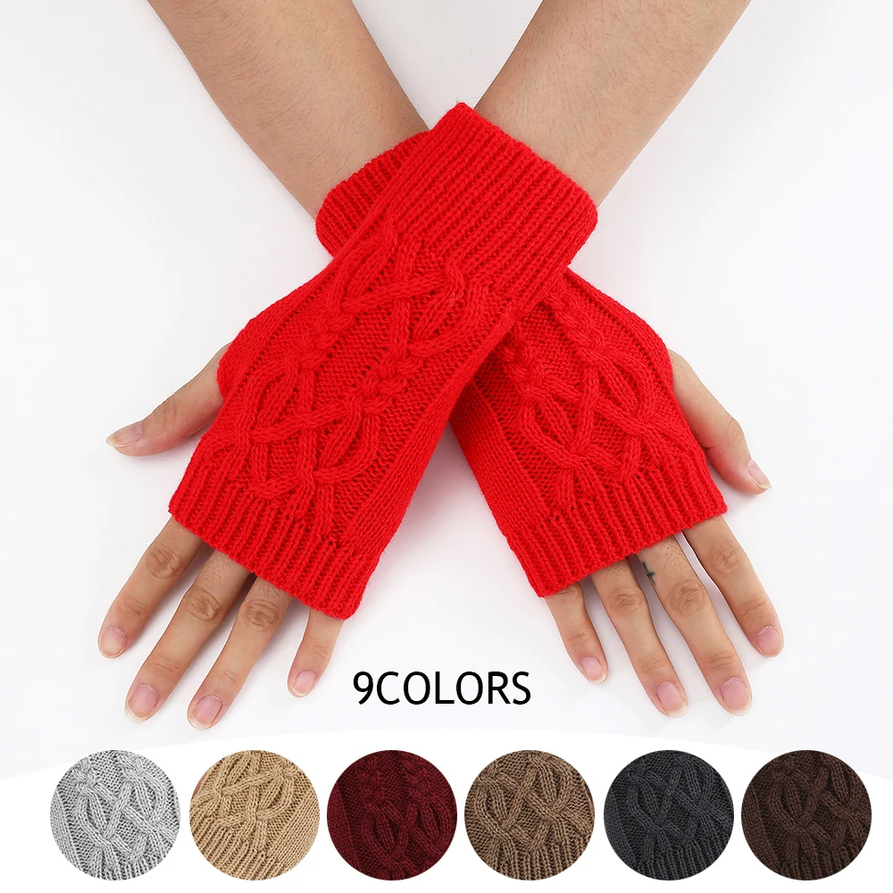 Half Finger Knitted Gloves Winter Keep Warm Wool Fingerless Gloves Touch Screen Men Women Soft Wrist Gloves Mittens Warmers