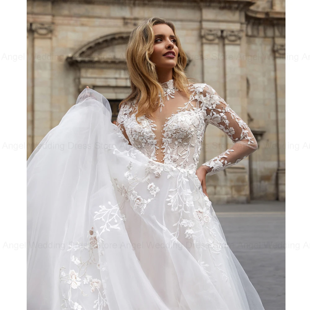 ANGEL Sexy Backless Wedding Dress For Bride Customized Applique Romatic Bride Gowns A-Line Tulle Applique Vestido De Novia 3