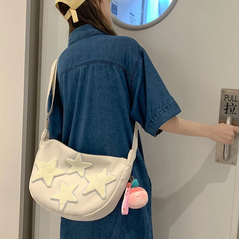 Casual Shoulder Bag Nylon Durable Cute Five-pointed Star Crossbody Bag Student Trendy Dumpling Bag Phone Pouch Purse Storage Bag