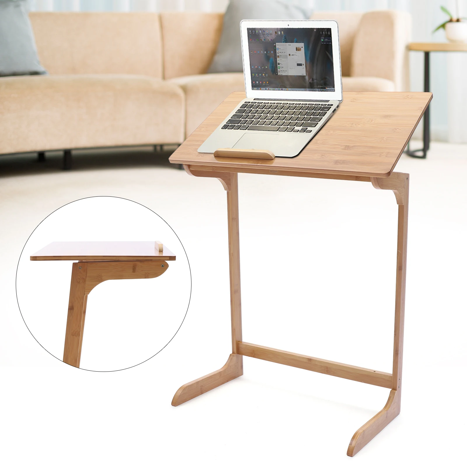 Description Picture 5 of itemPortable Freestanding Natural Bamboo Computer Table, Rectangle Height Adjustable