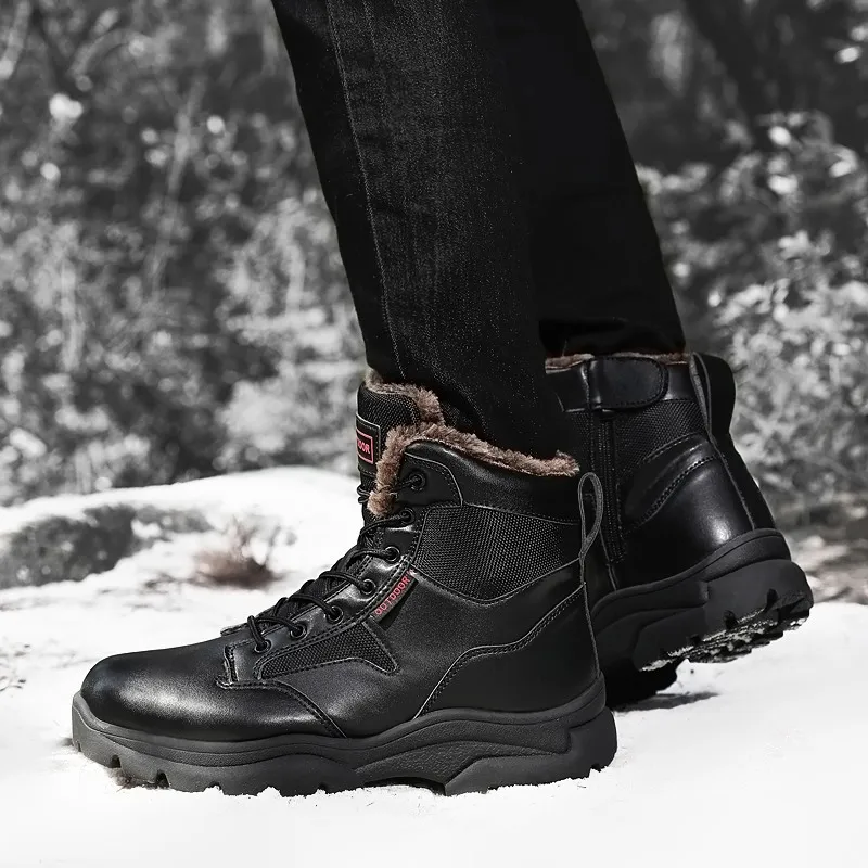 Brand Winter Men's Boots Thick Plush Warm Men's Snow Boots Soft Leather Non-Slip Men Ankle Boots Waterproof Men's Military Boots