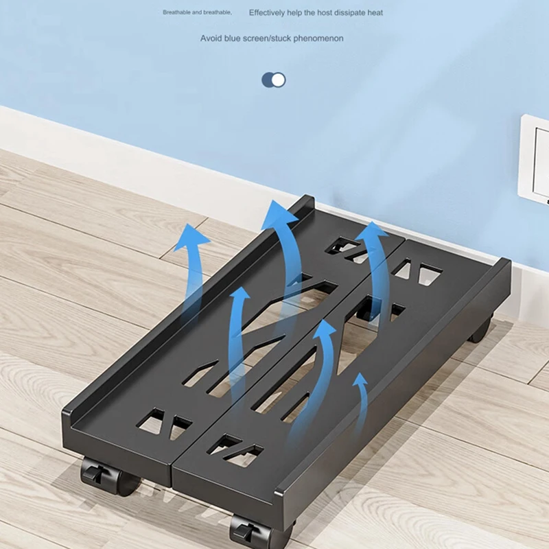 A25F-Adjustable Mobile CPU Stand Ventilated Computer Tower Stand PC Tower Stand 4 Caster Wheels Under Desk Holder