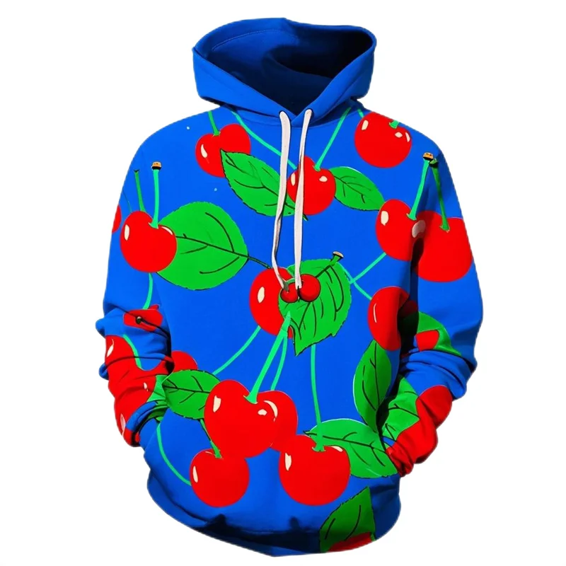 thumbnail image 1 of Nueva sudadera con capucha divertida con estampado de cerezas, moda de otoño, ropa deportiva con patrón de frutas, diseño informal y holgado, sudadera con capucha de calle para hombre 2024, 1 of 4