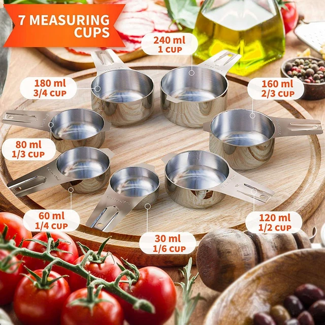 Measuring Cups and Spoons Set: U-Taste 18/8 Stainless Steel 12 Pieces Metal  Stacking Kitchen Baking Cooking Food Measure Set 7 Cups 5 Spoons