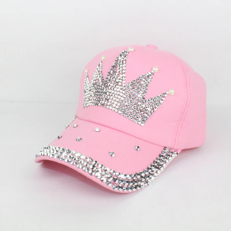 Casual Rhinestone Cute Adult crown crystal cap women cotton baseball cap sunshade hat outside lovey hats for girls