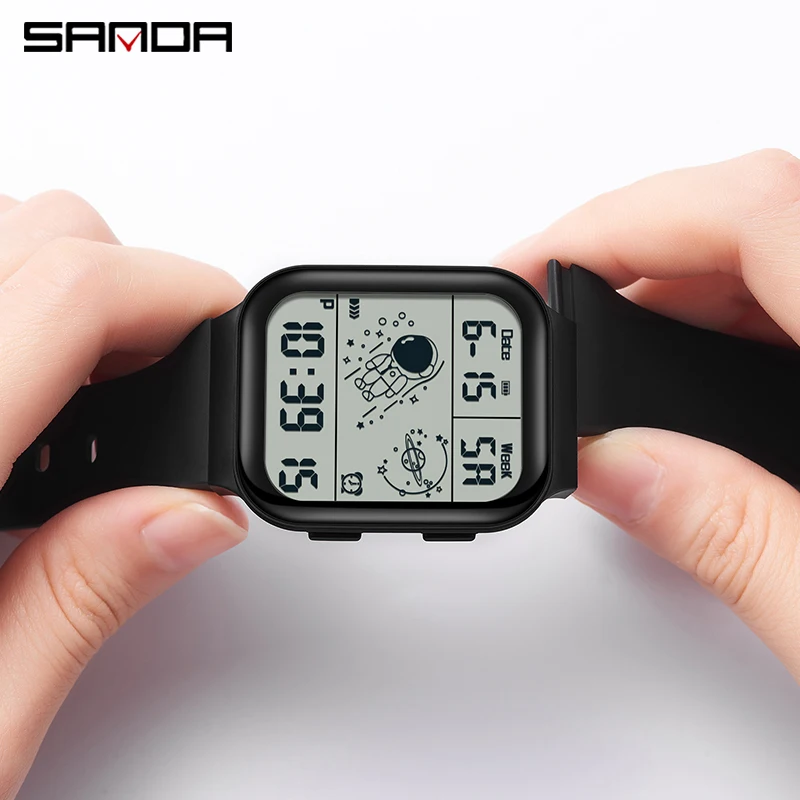 Sanda 6052 LED Display Digital Watch Square Astronaut Design Men's Women's Fashion Trend Youth Electronic Timepiece for Students 5
