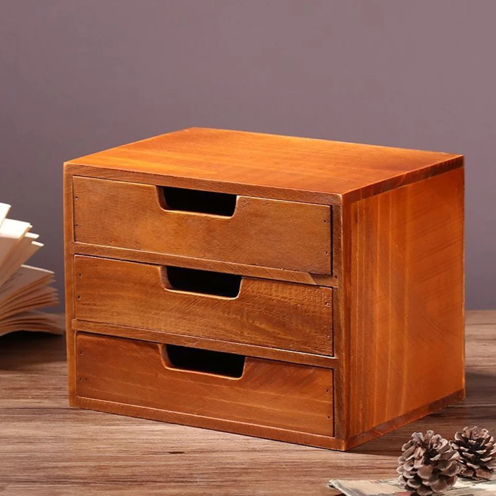 

Drawer Type Desk Organizer 3-Tier Sundries Storage Box Wooden Small Drawer For Jewelry Trinket Stationery Display 25x19x17.5cm