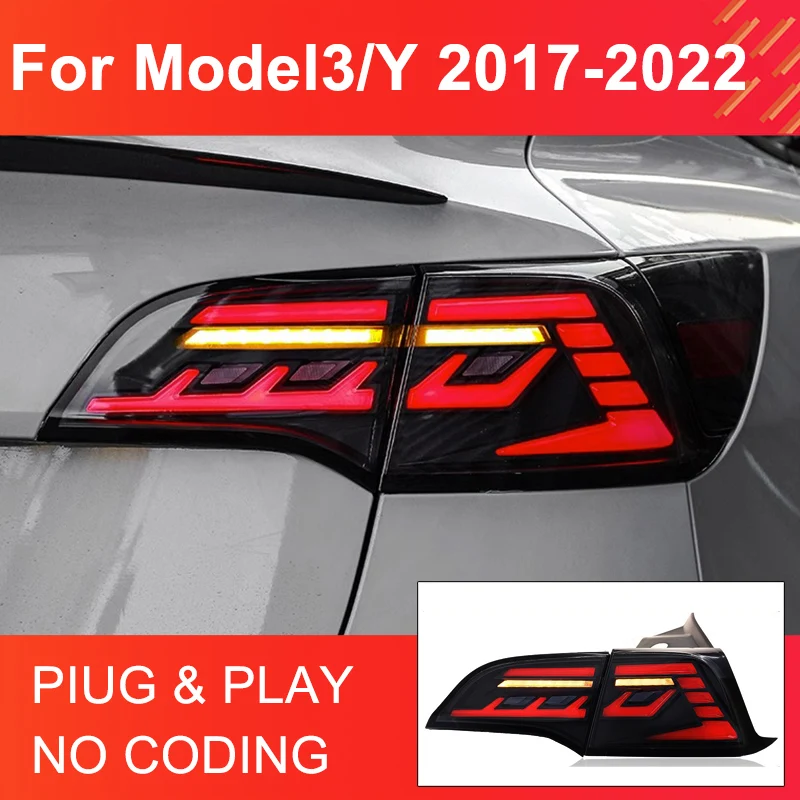 

1 Pair LED Tail Light Assembly for TESLA Model 3 Model Y 2017-2022 Tail Lamps Plug and Play with LED Dynamic Turning Tail Lights