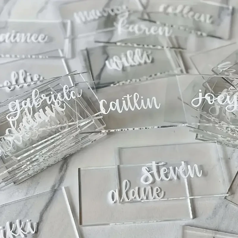 10PCS Transparent Acrylic Place Cards Wedding Guest Names Table Seating Cards Rectangle Blank Seating Signs DIY Party Decoration