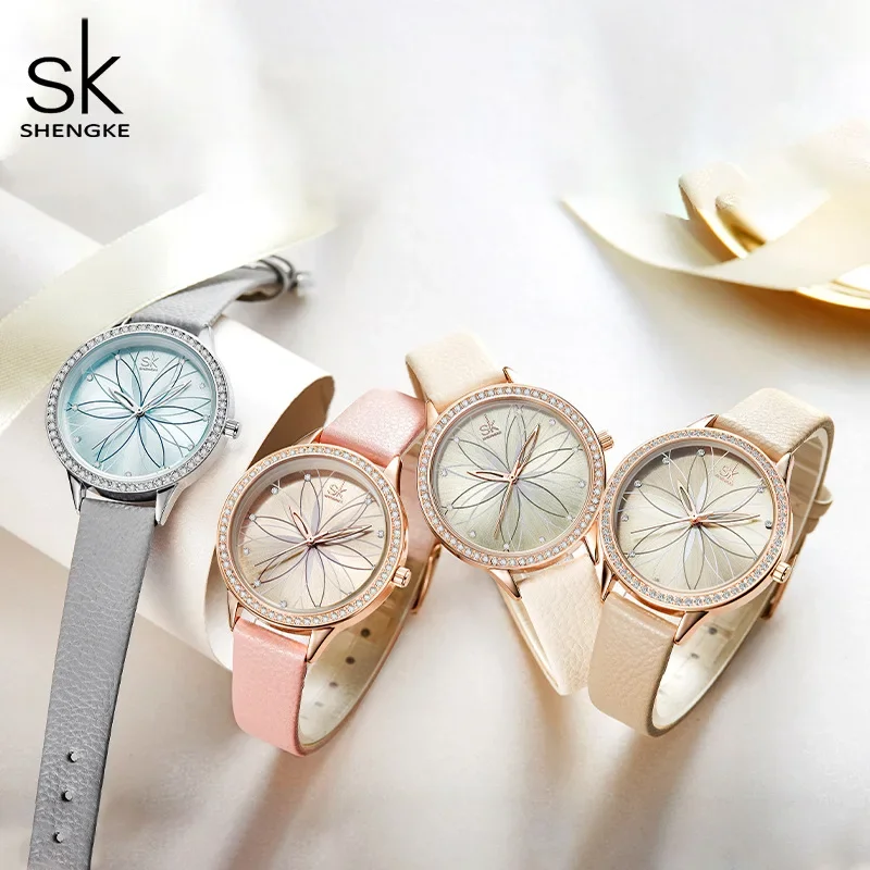 

Ladies' watch women's elegant diamond inlaid three-dimensional petal dial brand watch strap women's watch K0146