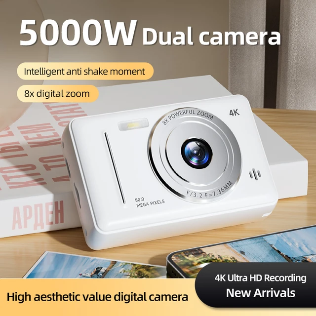 4K Digital Camera 5000W Pixel Retro CCD, Dual Camera with Flash & Auto Focus 3