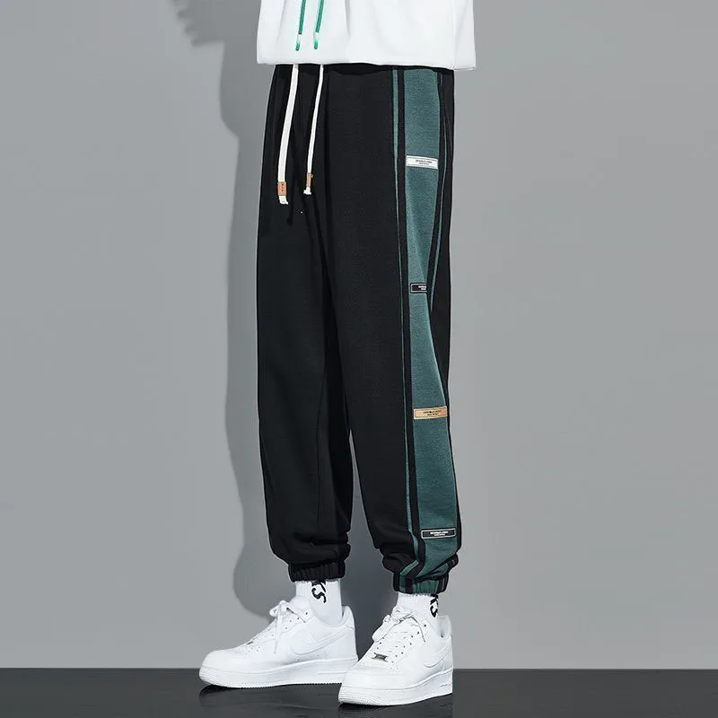 2023 New Spring and Summer Fashion Casual Splicing Contrast Color Tie Feet Trend Versatile Loose Boys' Sports Casual Pants