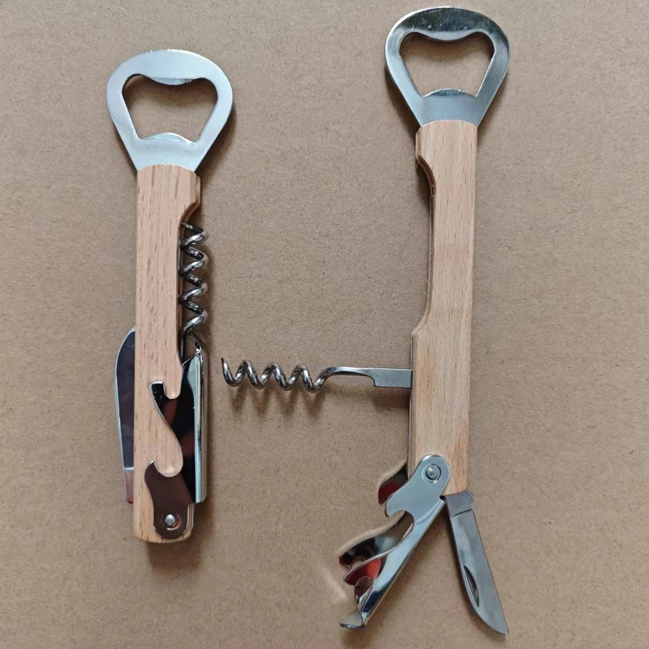 Wood Handle Wine Bottle Corkscrew Beer Cap Openers for Waiters Bartenders 10pcs
