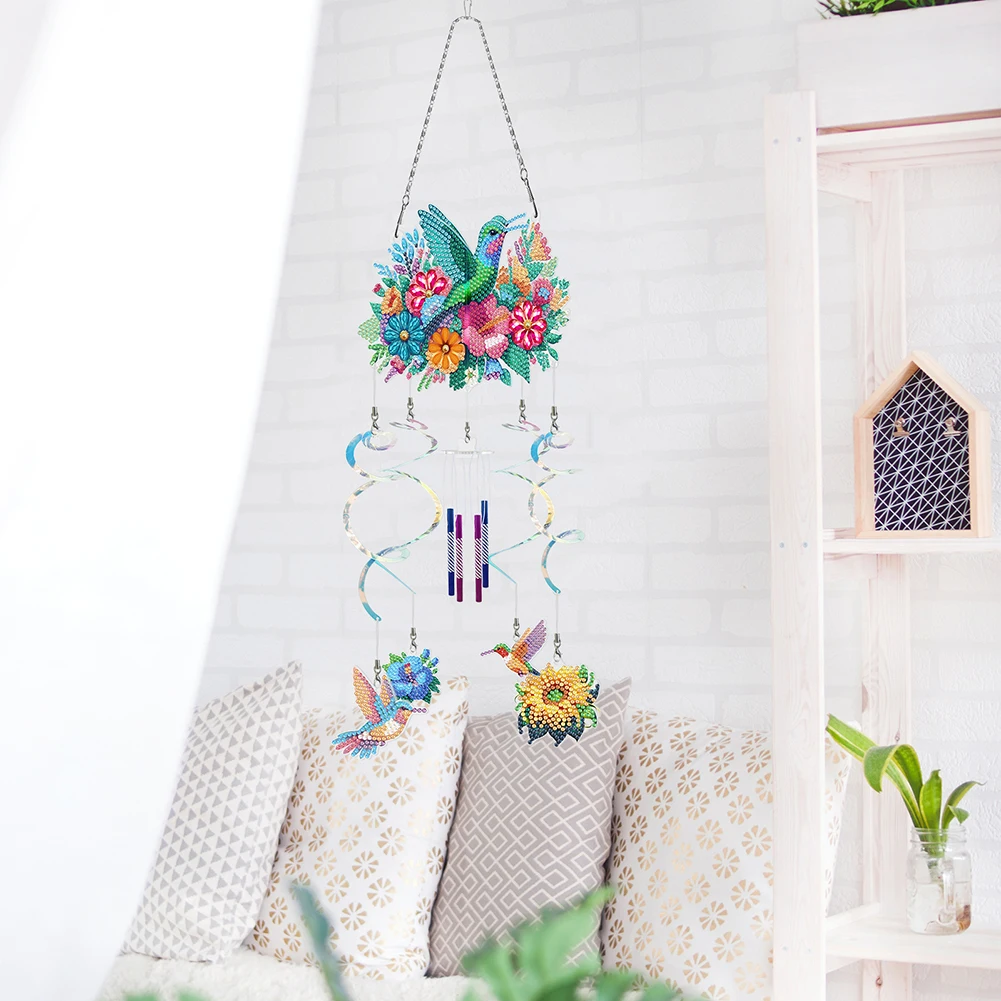 Spring Butterfly Double Sided Diamond Painting Wind Chimes Crystal Wind Chimes Pendant Kit DIY Crystal Wind Chime for Wall Decor