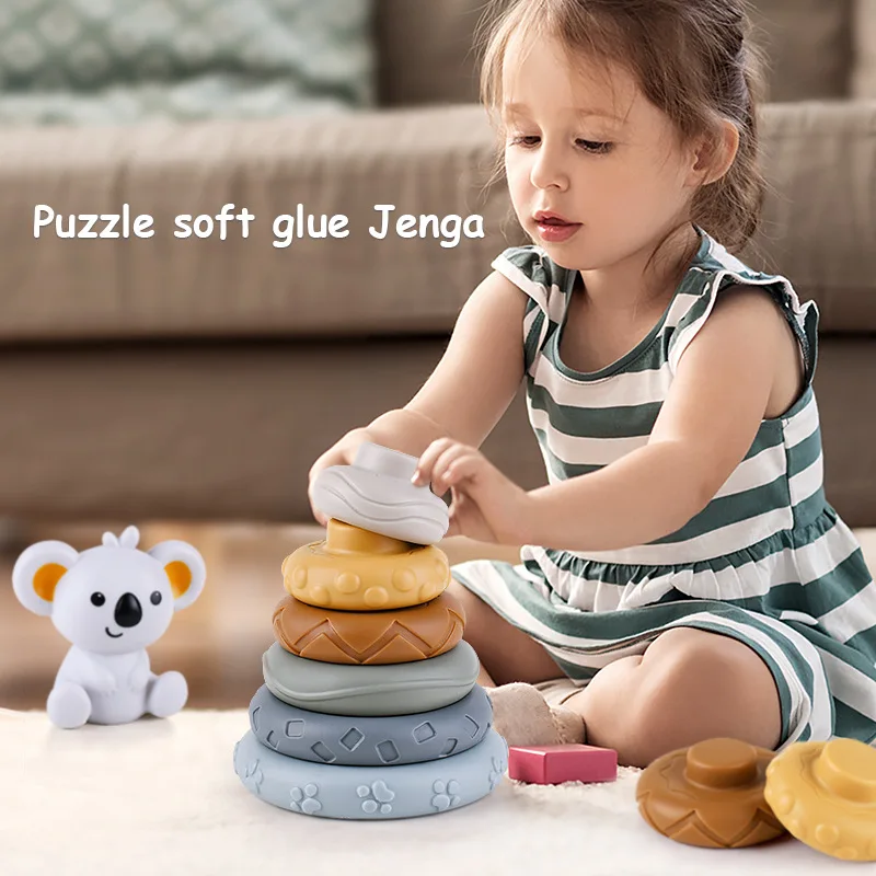 Juguetes Montessori de bloques de bebé para recién nacidos, cubos suaves de  silicona para niños de 2 a 4 años, juguetes de baño apilables, mordedores,  sonajeros, 0 a 12 meses - AliExpress