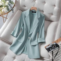 2022 Summer Solid Color elegancka zielona marynarka w stylu Casual, cienka kurtka damska koreański styl V-neck damski garnitur oficjalny płaszcz 4
