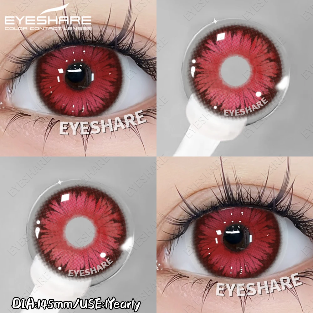 Vibrant Anime Cosplay Colored Contact Lenses - Blue & Purple Tones, Soft & Comfortable for Halloween Beauty, Red Accents, Yearly Use