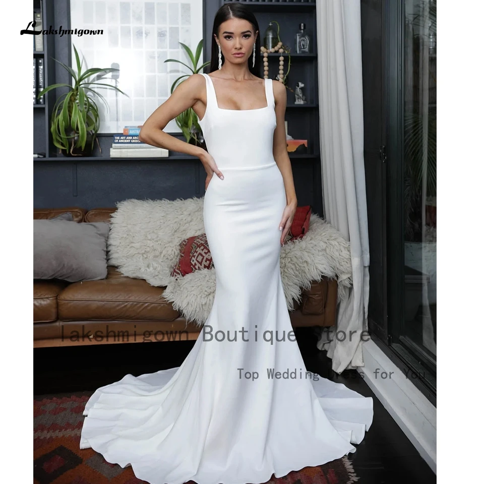 

Lakshmigown простое свадебное платье из креп-белого цвета русалка 2023 Vestidos женское приемное вечернее платье с квадратным вырезом