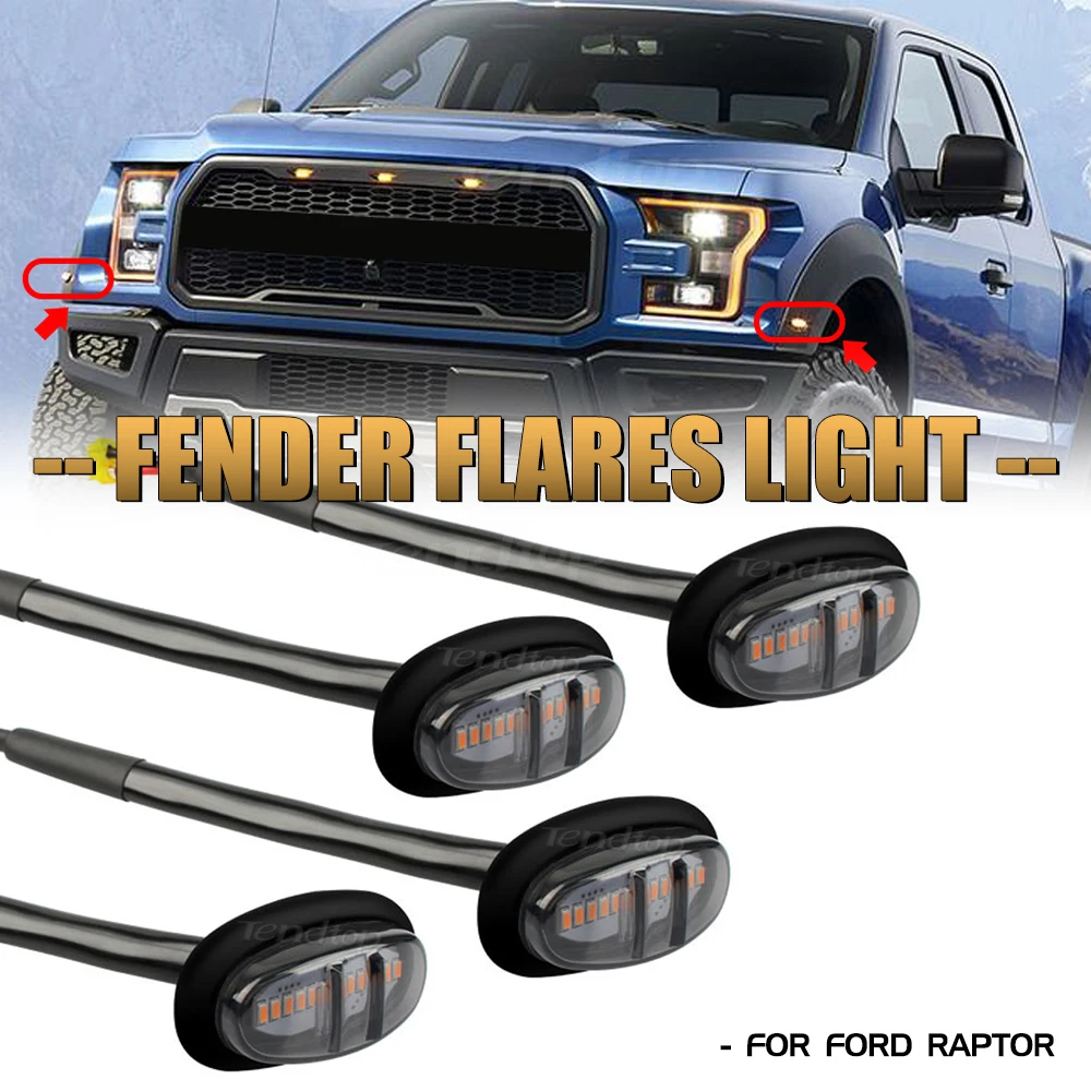 

4pcs For Ford F-150 F150 Raptor 2017 2018 2019 Car Front Grille Lamp Wheel Fender LED Signal Light Amber Smoked Car Assessories