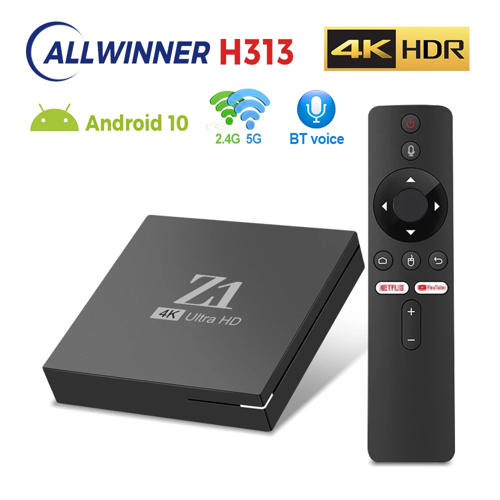 

Z1 ATV TV Box Android 10 Allwinner H313 Support 4K AV1 2.4&5G Wifi BT with Google Voice Remote 2GB RAM 16GB ROM Smart TV Box