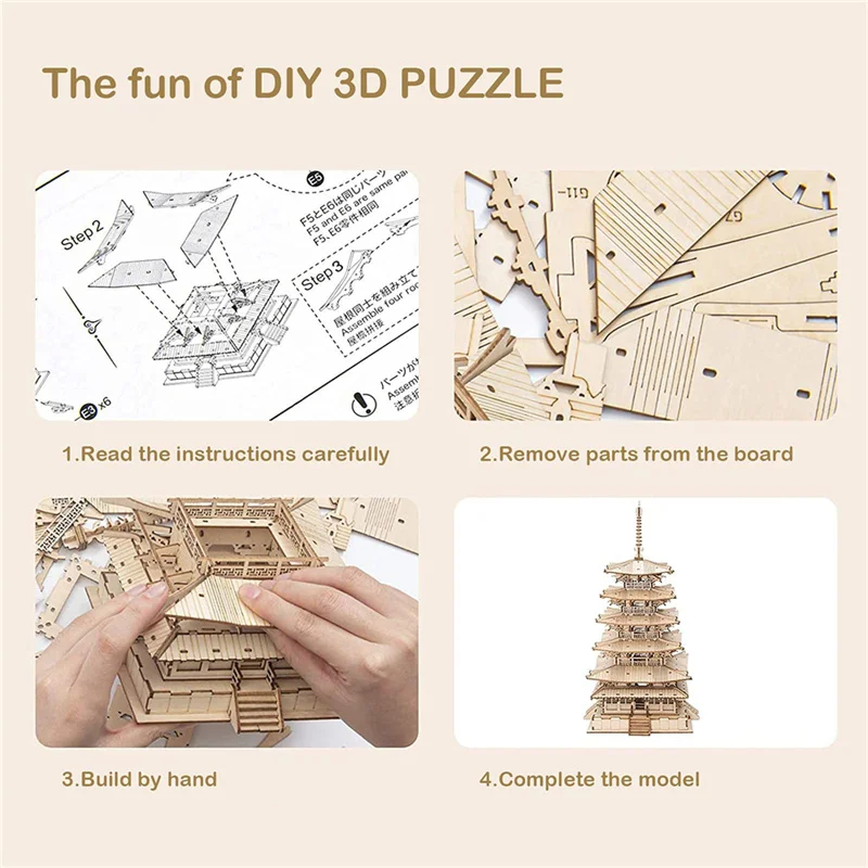 3D Wooden Puzzle Game Big Ben Tower Bridge Pagoda Building Model