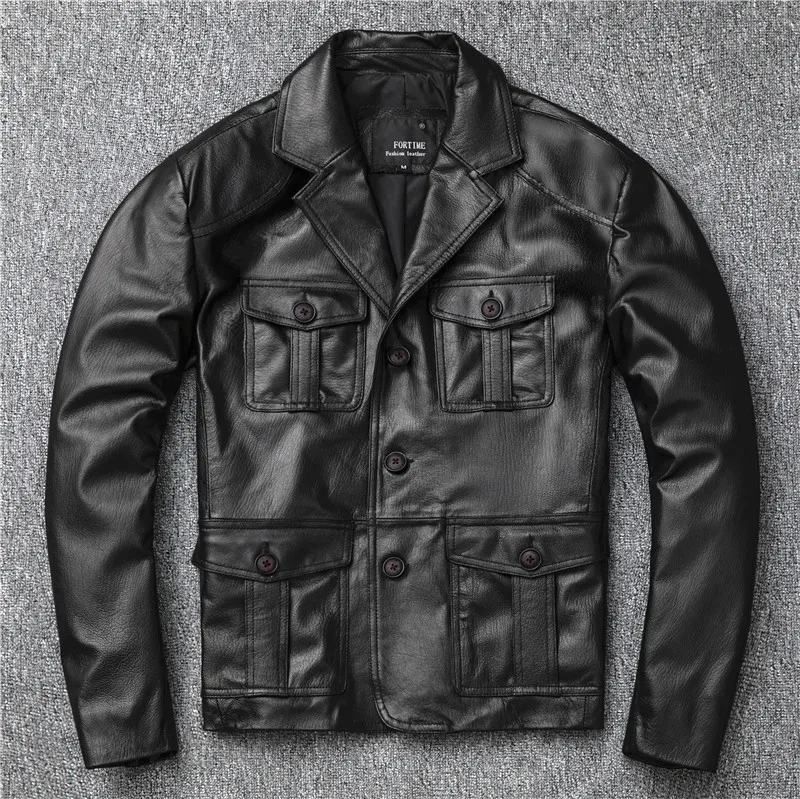 

2023 Genuine Mens Sheepskin Leather Jacket Bike Jackets Slim Black Stand Collar Oil Wax Jacket for Men Motorcycle Jacket