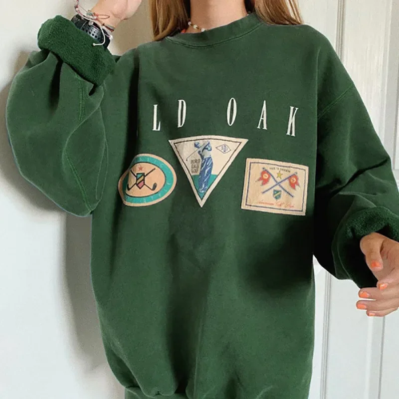All-match Long Sleeve Autumn Cotton Sweatshirt Casual Hoodies Streetwear Vintage Letter Print Women Loose Hoodies College Style