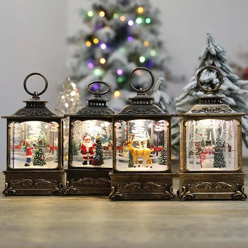 Christmas Snow Lantern Christmas Scene Lighted Snow Globes Swirling LED Snow Globe Christmas Light Up Snow Globe Lantern