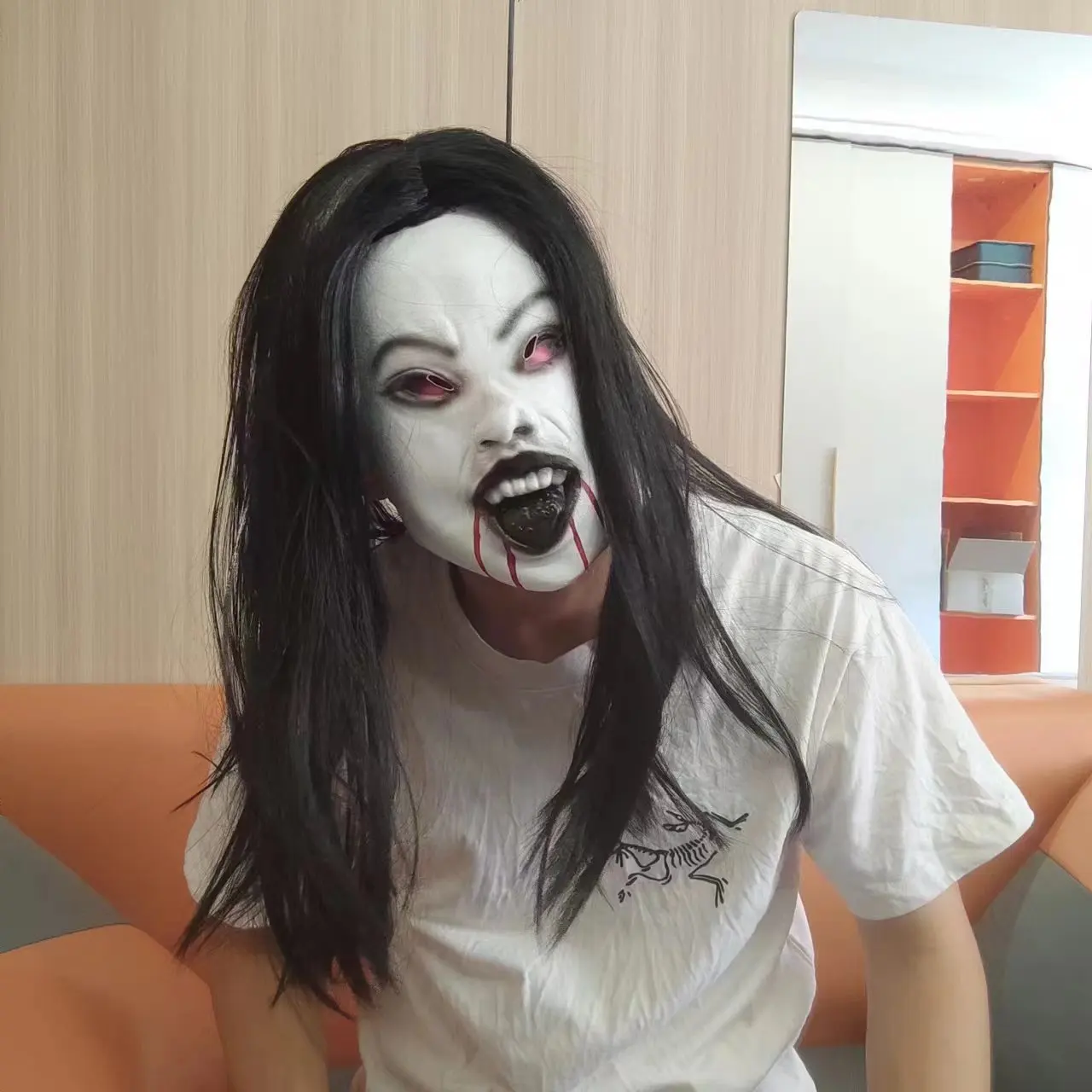 Scary Woman Masks Headwear Long Hair Witch Headpiece Halloween Decoration Party Cosplay Costume Creepier Headgear Head Prop