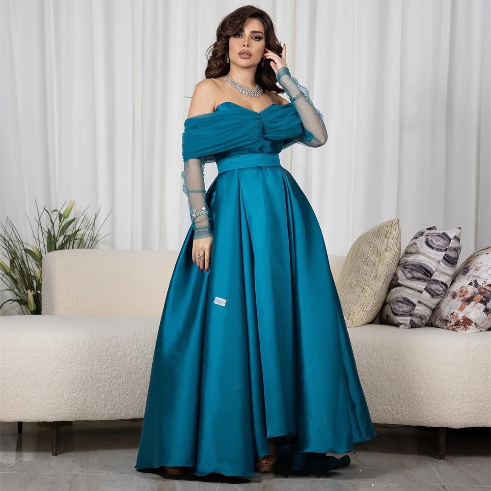 

Jiayigong Sparkle Exquisite Prom Satin Pleat Formal Evening A-line Off-the-shoulder Bespoke Occasion Anke Length