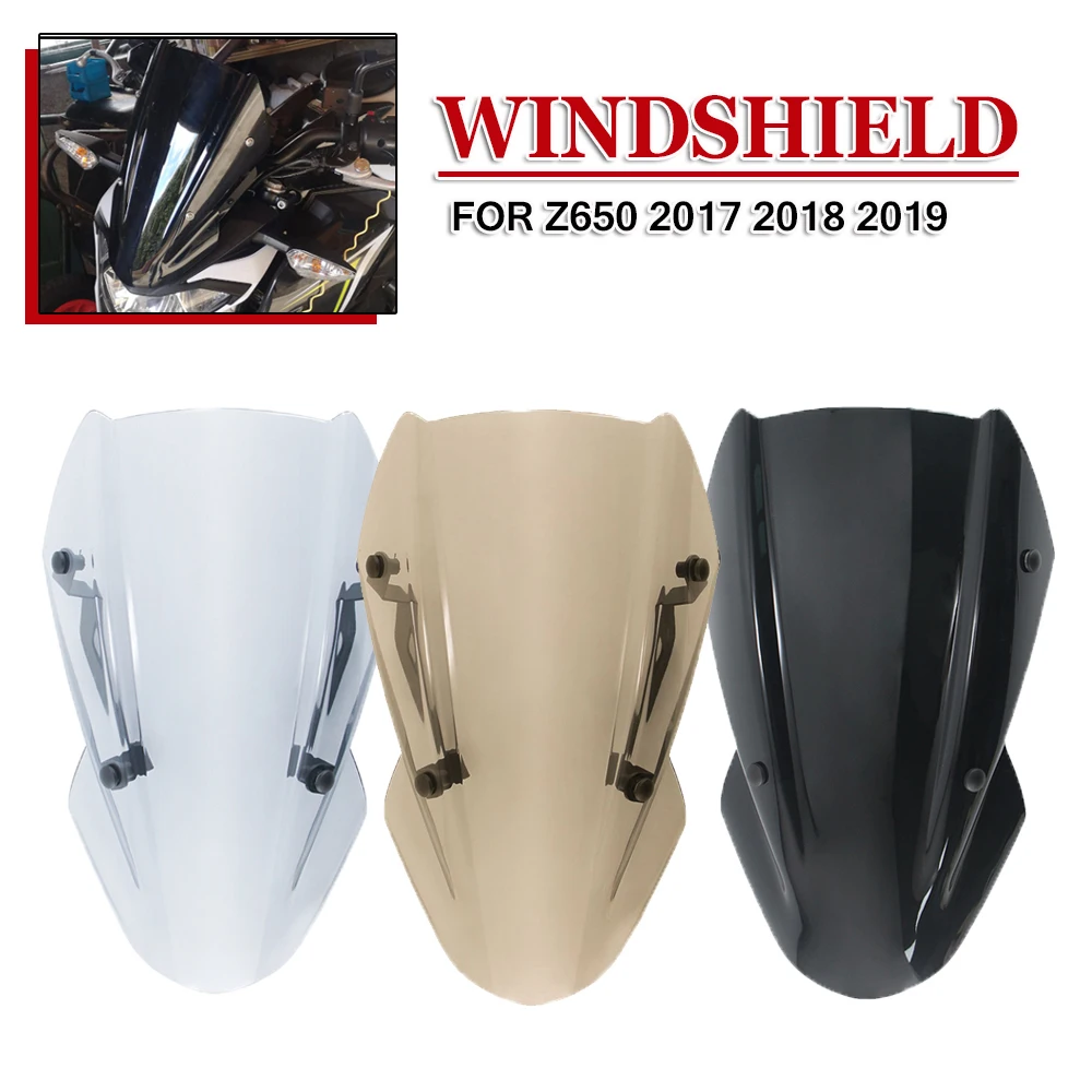 For Kawasaki Z650 Windscreen Windshield Motorcycle Wind Deflector Shield Screen Visor Parabrisa With Bracket Kits