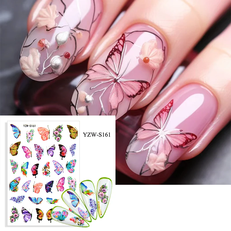 

1PCS Vintage 3D Colorful Butterfly Nail Sticker Nail Slider Flower Sticker Nail Art Decoration