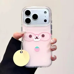 Adorable Strawberry Bear Soft Pink Glasses Phone Case - Charming Design & Durable Protection - iPhone 15 Plus (1)