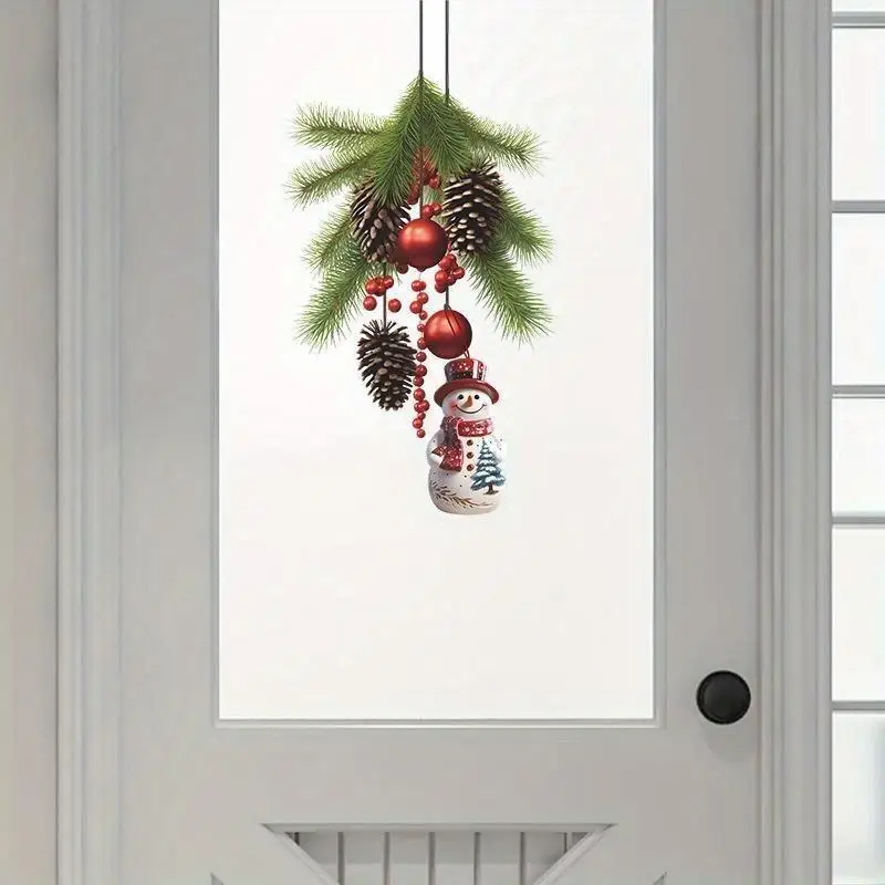 Christmas Snowman Pine Cone Wall Sticker Home Decoration Christmas Self-adhesive Wall Sticker Shop Window Christmas DecorSticker