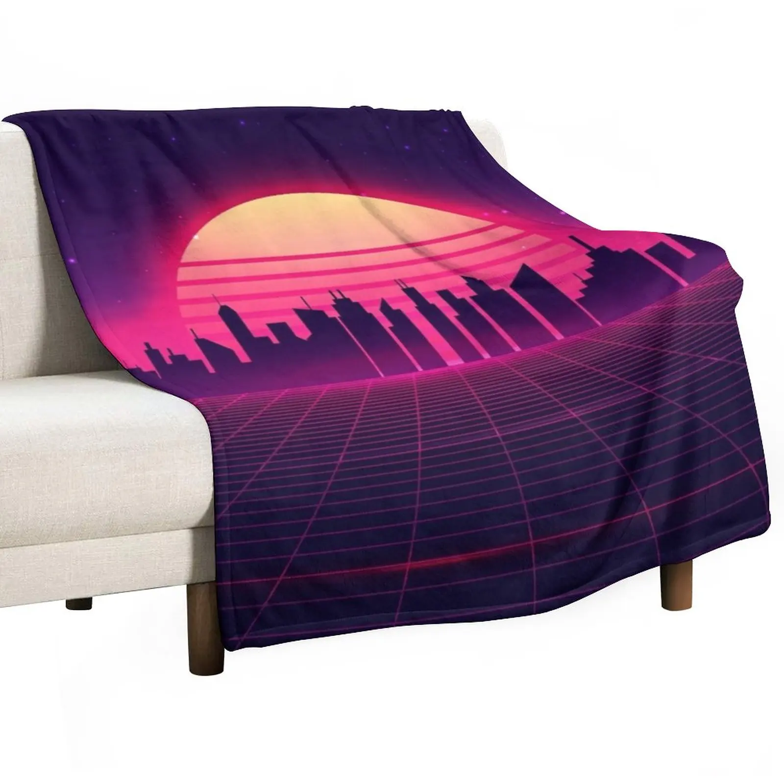

Retro Vaporwave City Skyline Throw Blanket Thermal Blanket Luxury Designer Blanket Tourist Blanket Fluffy Soft Blankets