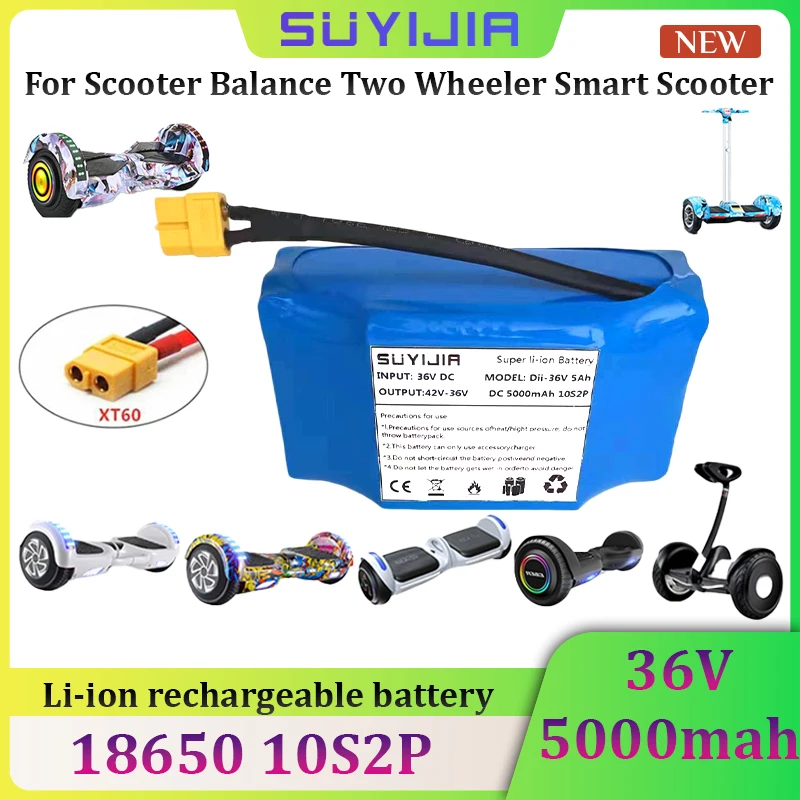 

36V 5000mah Li-ion Rechargeable Battery 18650 10S2P Monomer for Scooter Balance Two Wheeler Smart Scooter Battery Built-in BMS