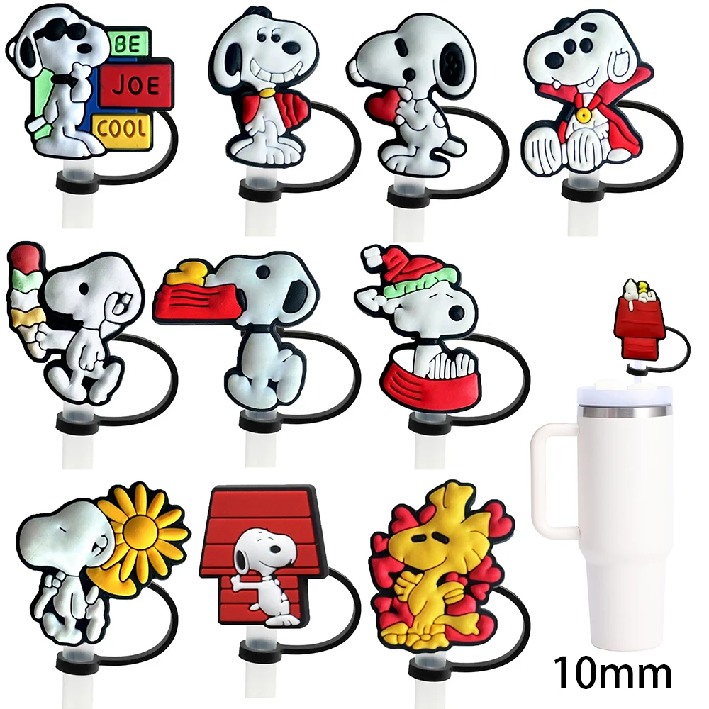 

MINISO Snoopy Straw Cover Cap 10MM Cartoon Drink Straw Plug Reusable Splash Proof Drinking Fit Cup Straw Cap Charms Pendant