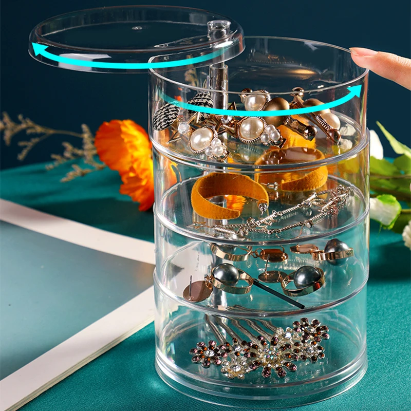 Rotating Jewelry Box Display Stand Organizer Earrings Necklace Ring Storage Box Cotton Pad Makeup Cotton Swabs Organizer 3